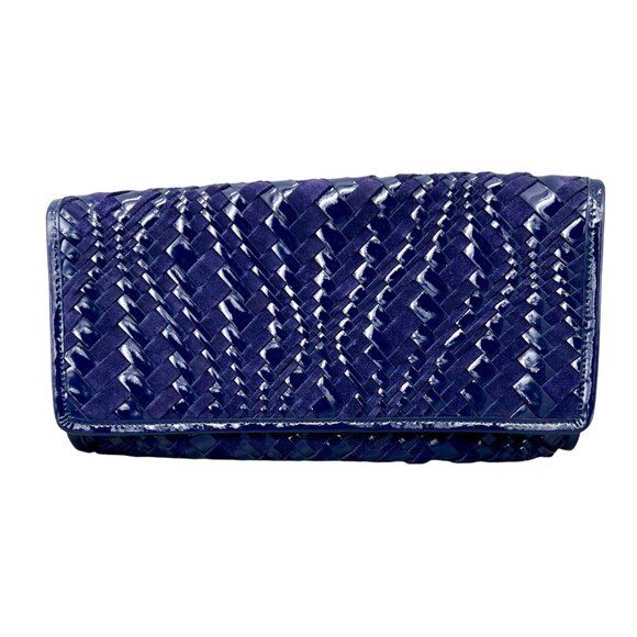 Cole Haan Izzie Clutch Prussian Blue Woven Leather Brynn Weave II NWT - Picture 1 of 10